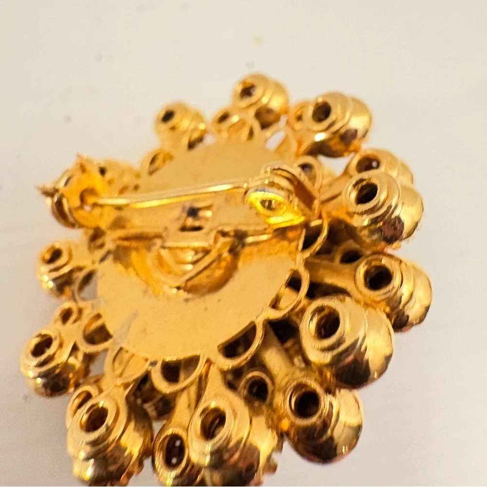 Vintage emerald-teal rhinestone cluster brooch - Picture 13 of 13